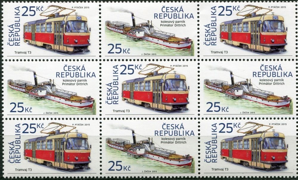 (2015) MiNr. 859 - 860 **, 9-bl (2) - Republika Czeska - Tramwaj T3 + parowóz kołowy