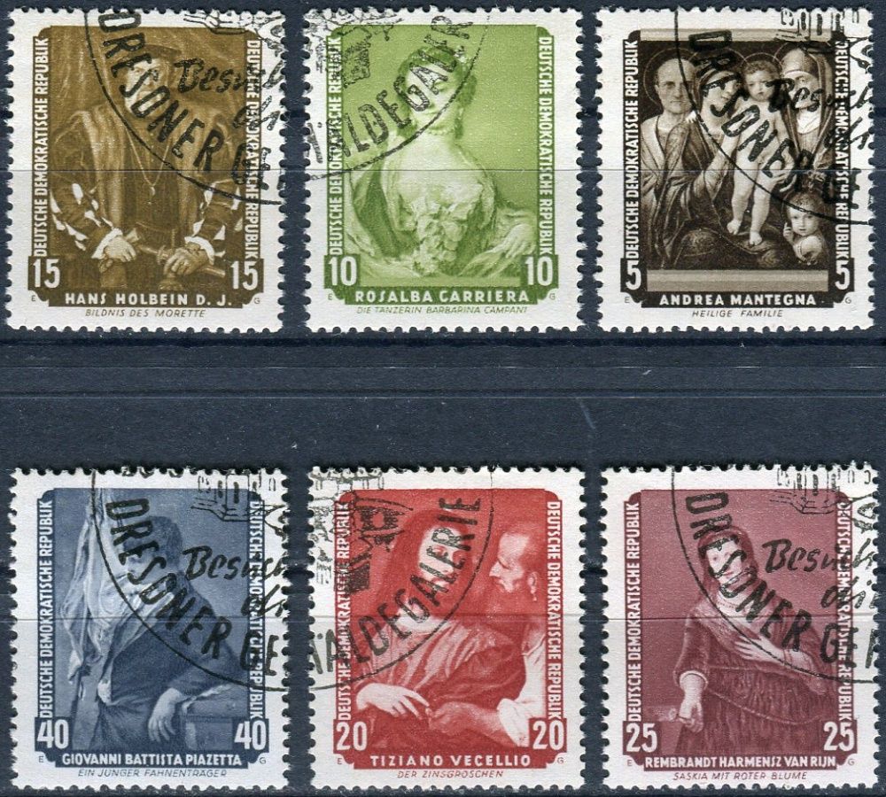 (1957) MiNr. 586 - 591 - O - DDR - obrazy w galerii w Dreźnie