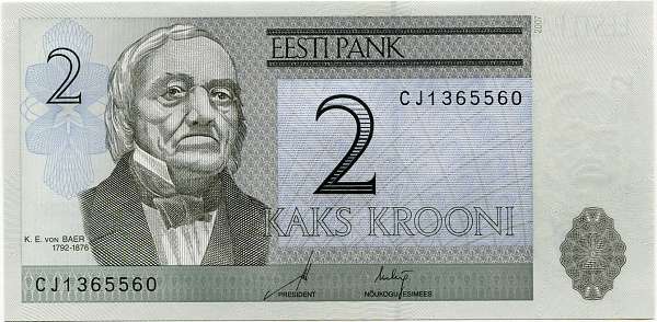 Estonia - (P 85b) banknot 2 KROONI (2007) - UNC