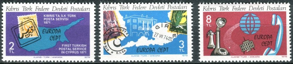 (1979) MiNr. 71 - 73 ** - Severní Kypr (turecký) - Europa: Dějiny pošty a telekomunikací