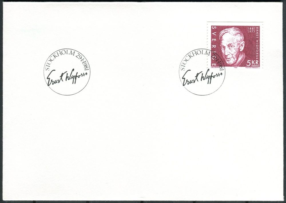 (1981) FDC 1134 - Švédsko - 100. narozeniny Ernsta Wigforsse