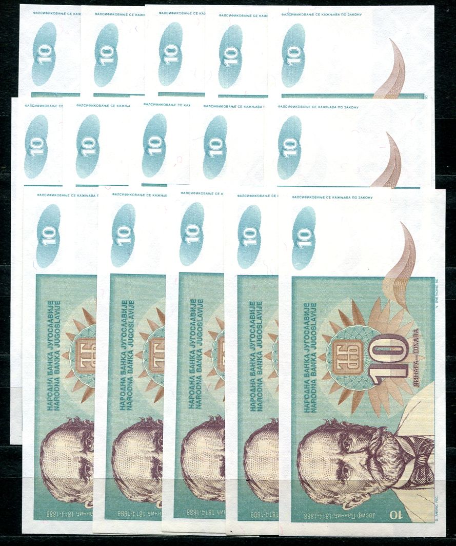10x Jugoslávie - (P138a) 10 DINARA (1994) - UNC