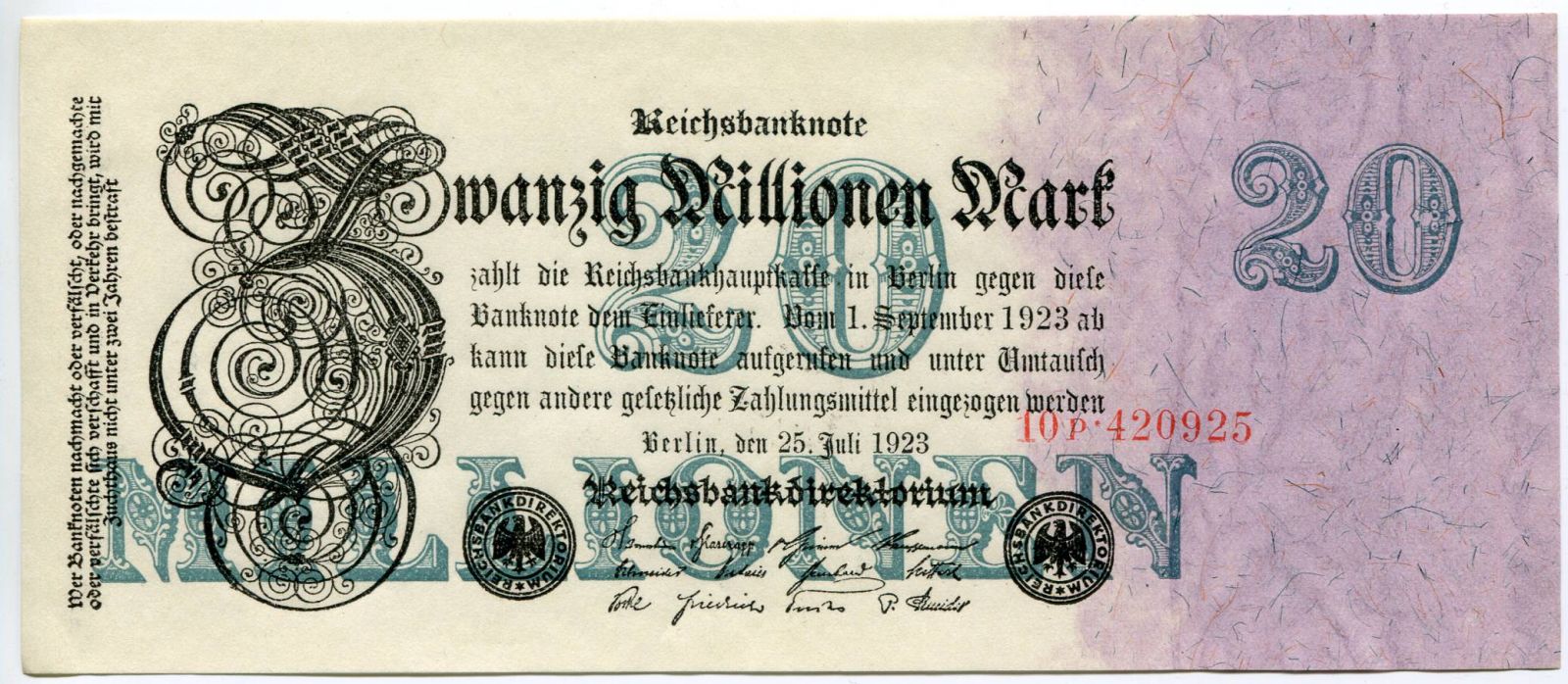 (1923) Ros. 96b / Pi. 97b - Niemcy - banknot 20 000 000 marek - UNC (seria P)