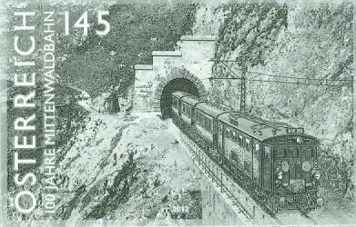 (2012) MiNr. 3020 - Austria - czarny nadruk - Kolej (XVII): 100 lat Mittenwaldbahn