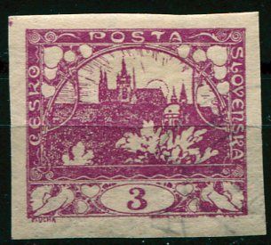 (1918) MiNr. 1 - O - Czechosłowacja I. - znaczek: Hradčany 3 h - fioletowy