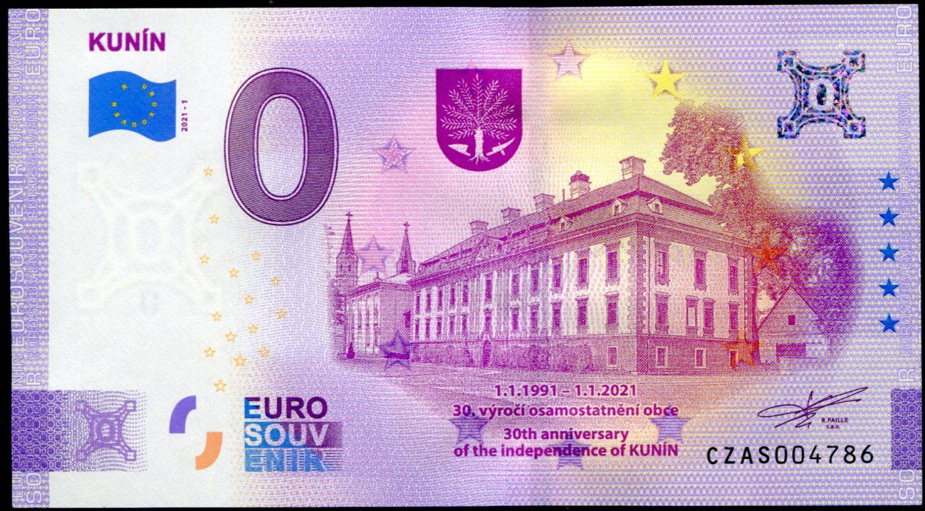 (2021-1) Česko - Kunín - 30. výročí obce - € 0,- pamětní suvenýr