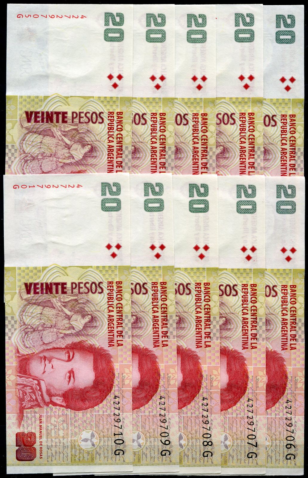 10x Argentyna (P 355b.2) banknot 20 pesos (2018) - UNC