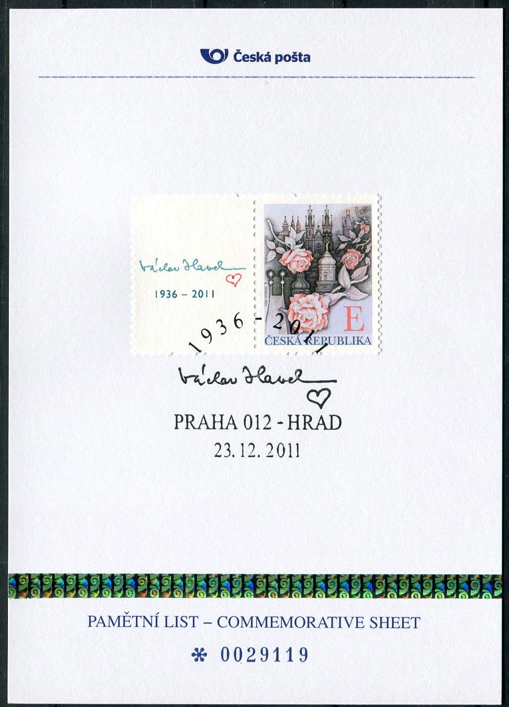 (2011) PLZ 13 - Pamětní list - Praha 012 Hrad - Václav Havel