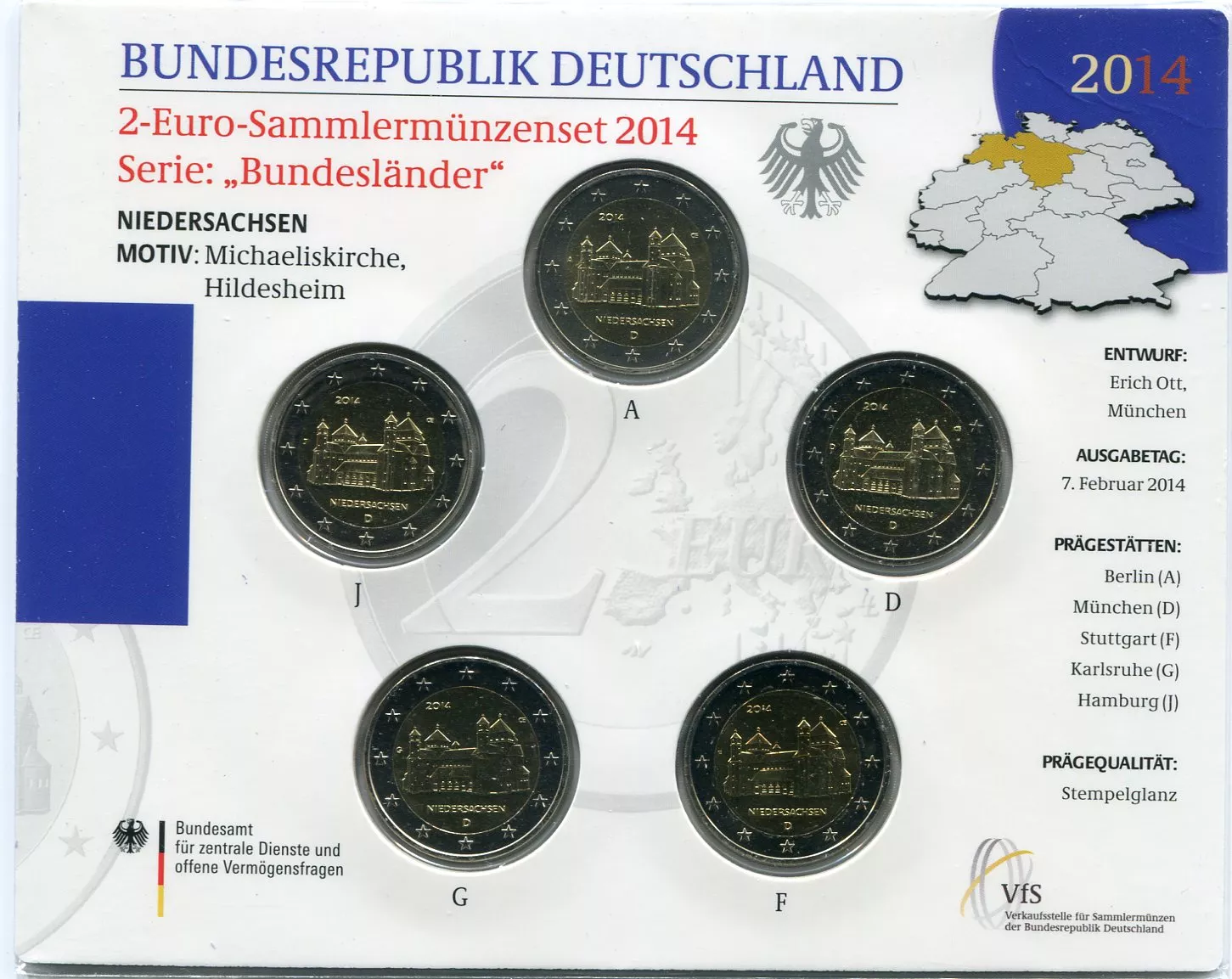 (2014) Mincovní karta 2€ mince Lower Saxony (BU) - ADFGJ