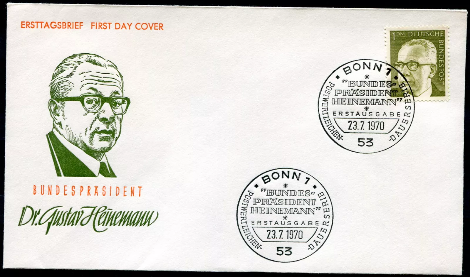 FDC MiNr. 644 (23.7.1970) - SRN - Dr. H.C. Gustav Heinemann (1899-1976)