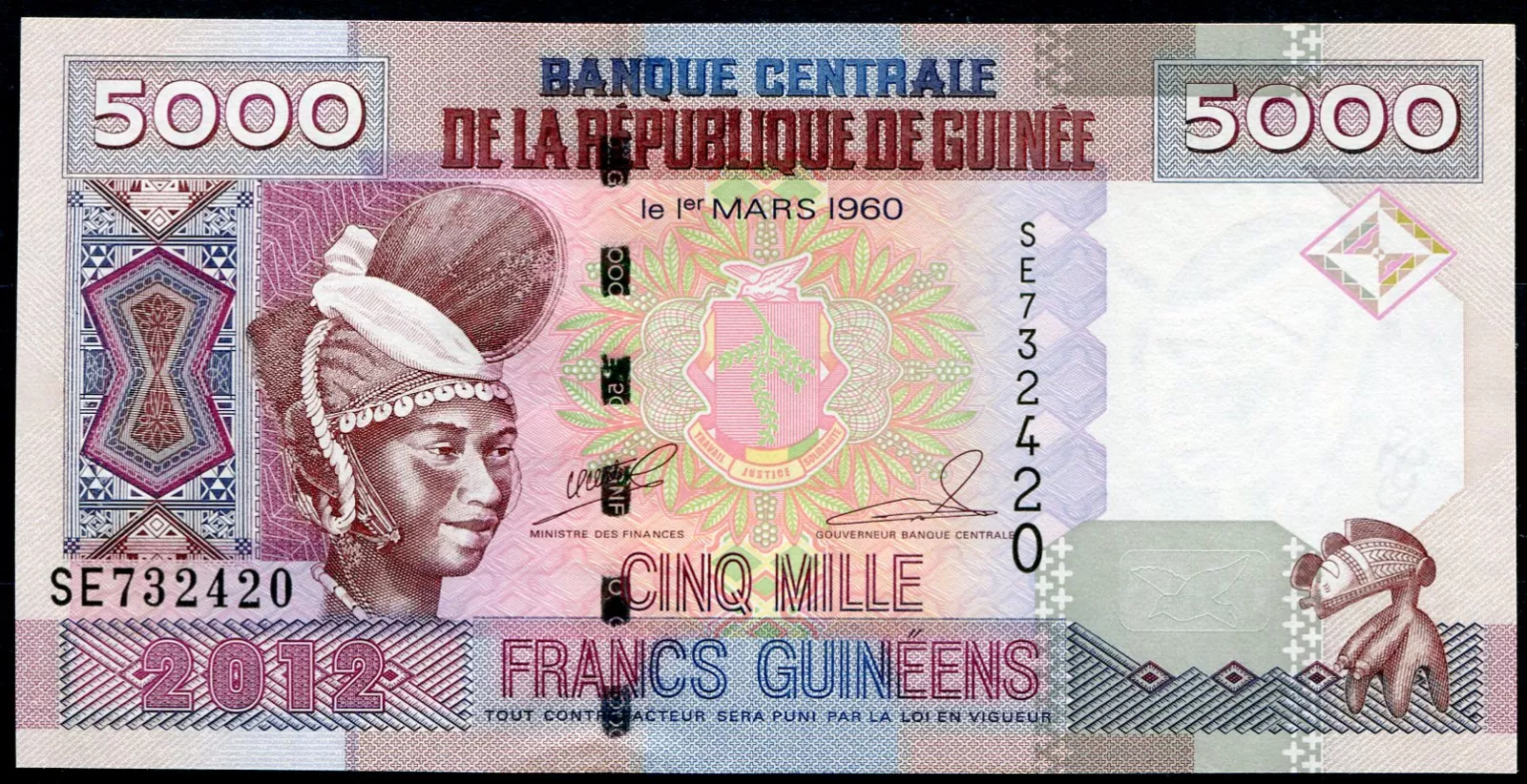 Guinea (P 41b) 5000 FRANCS (2012) - UNC