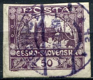 (1918) MiNr 19 - O - Czechosłowacja - znaczek: Hradčany 50 h - ciemnofioletowy