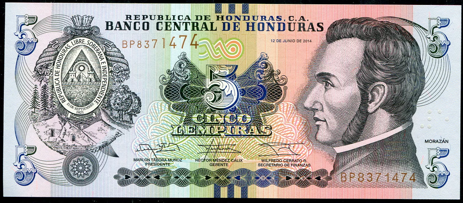 Honduras (P 98b) 5 LEMPIRAS (12.6.2014) - UNC