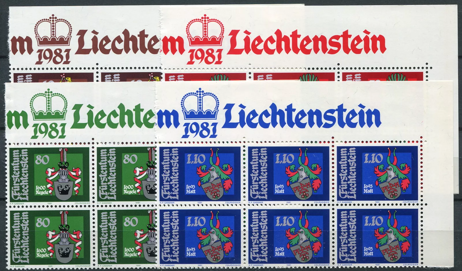 (1981) MiNr. 766 - 769 ** (6-er) - Liechtenstein - herby (1981) MiNr. 766 - 769 ** (6-bl) - Lichtenštejnsko - Erby
