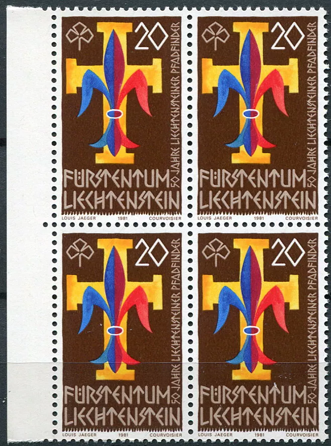 (1981) MiNr. 773 ** (4-er) - Liechtenstein - 50 lat skautingu w Liechtensteinie (1981) MiNr. 773 ** (4-bl) - Lichtenštejnsko - Skauting