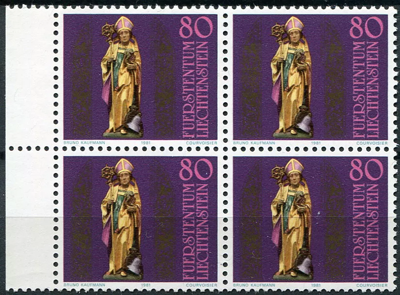 (1981) MiNr. 775 ** (4-er) - Liechtenstein - biskup Theodor (Theodule) (1981) MiNr. 775 ** (4-bl) - Lichtenštejnsko - biskup Theodor