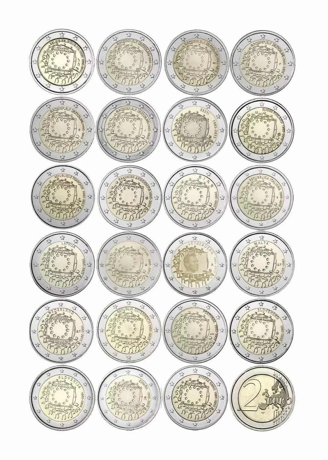 (2015) 23 x 2€ -pamětní mince 30 let vlajky EU