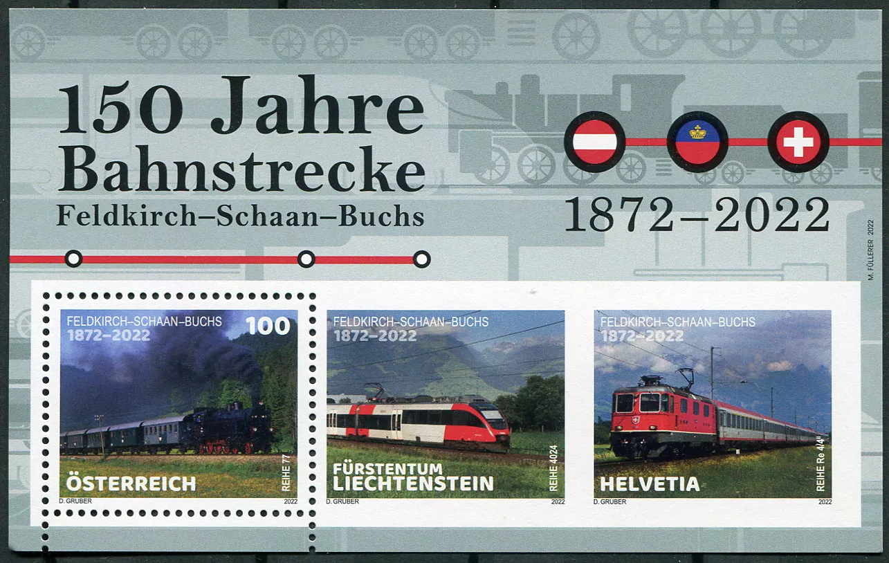 (2022) MiNr. 3672 ** (Bl. 137) - Austria - 150 lat linii kolejowej Feldkirch-Schaan-Buchs (2022) MiNr. 3672 ** (Bl. 137) - Rakousko - Feldkirch-Schaan-Buchs