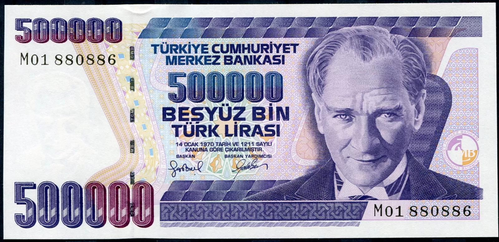 Turecko (P 212a.2) 500 000 Lirasi 1970 (1997) - UNC